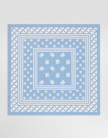 Dolce & Gabbana Silk twill foulard with all-over DG logo print (50x50) Light Blue FN093RGDB7Y