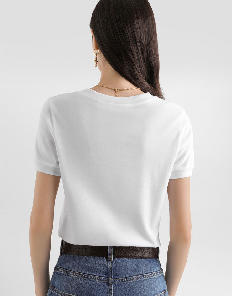 Dolce & Gabbana Jersey t-shirt with print and embroidery White F8N08ZGDDMV