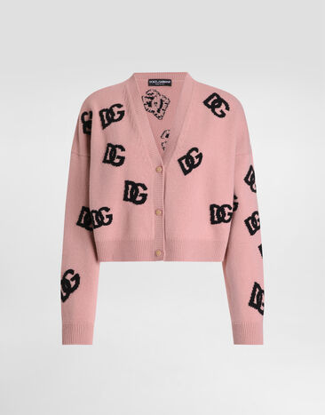 Dolce & Gabbana Cropped wool cardigan with DG logo inlay Pink FXV52TJCVZL