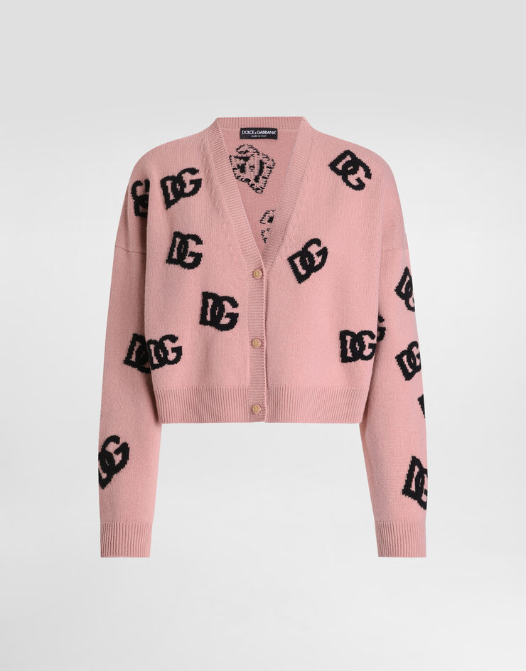 Dolce & Gabbana Cropped wool cardigan with DG logo inlay Pink FXV52TJCVZL