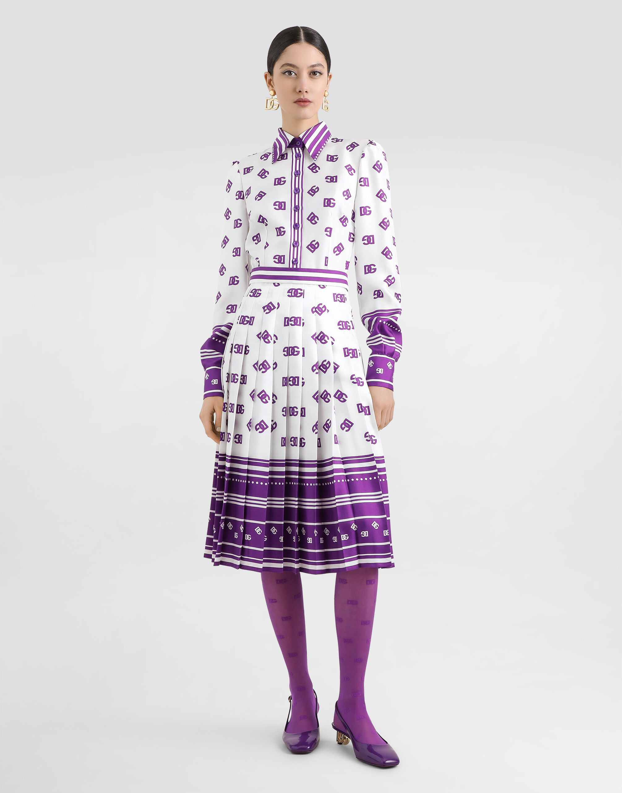 Printのウィメンズ DGロゴ ツイル シャツドレス | Dolce&Gabbana®