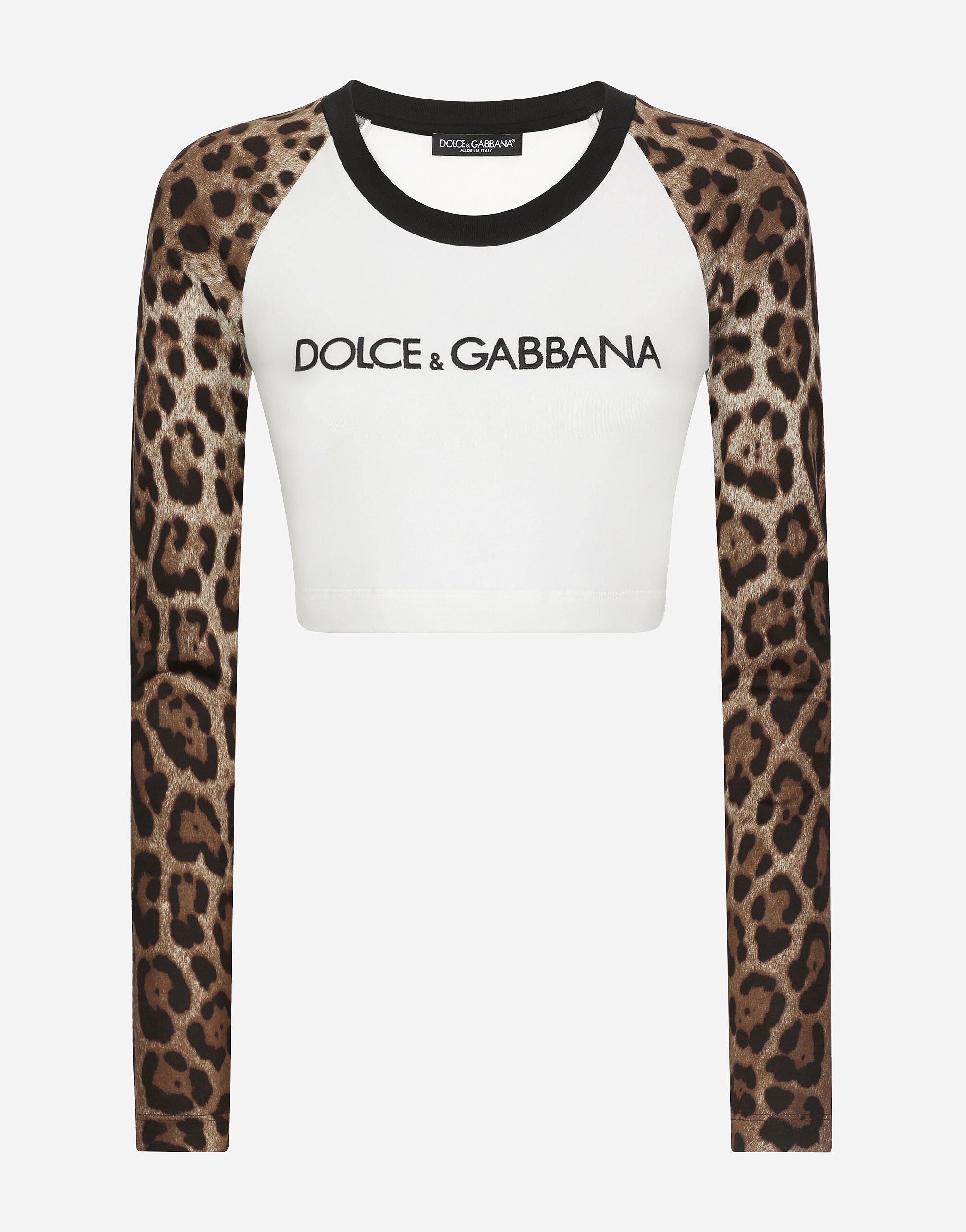 Dolce & Gabbana تيشيرت بأكمام طويلة مع شعار Dolce&Gabbana ذهبي BB7287AY828