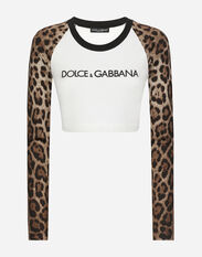 DolceGabbanaSpa Long-sleeved T-shirt with Dolce&Gabbana logo Azure L1JWHMG7KR1