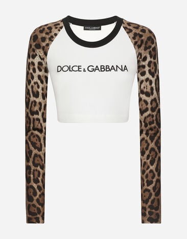 Dolce & Gabbana Long-sleeved T-shirt with Dolce&Gabbana logo Black F9L05ZG7EJ2