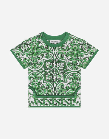 Dolce & Gabbana Jersey-T-Shirt mit grünem Majolika-Print allover Drucken L1JTEYII7EA