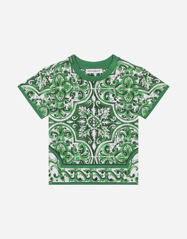 Dolce & Gabbana Jersey-T-Shirt mit grünem Majolika-Print allover Drucken L1JTEYII7ED