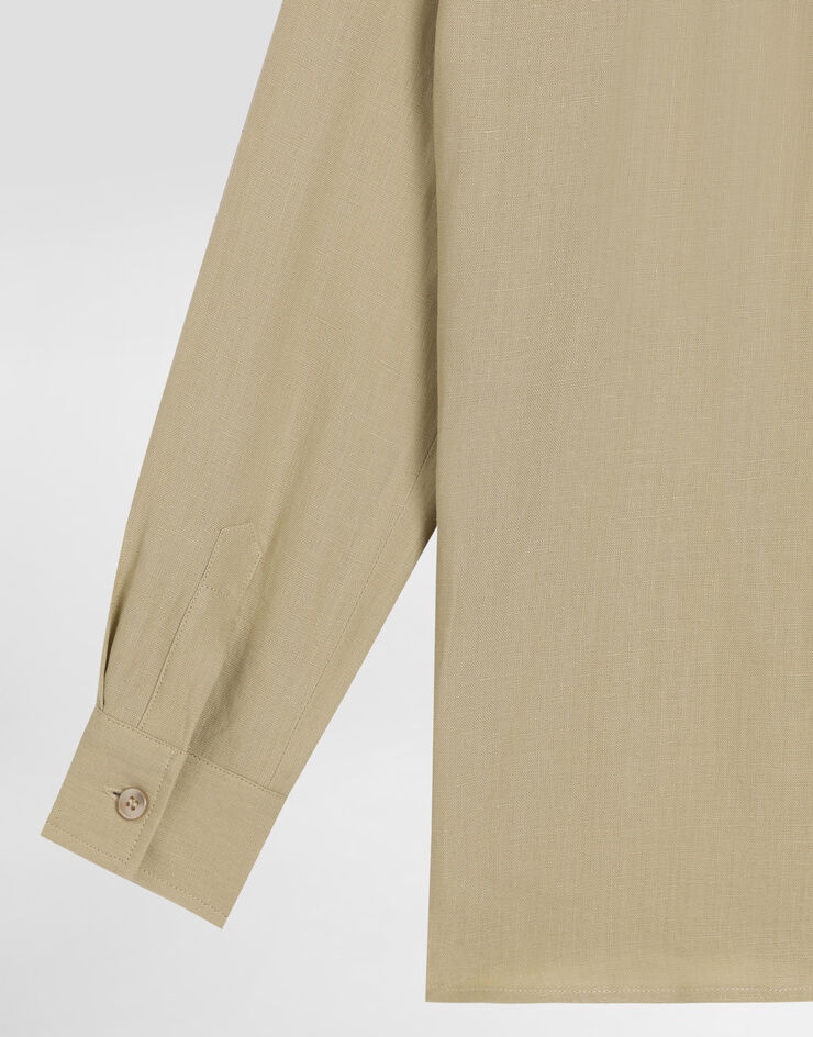 Dolce & Gabbana Linen shirt with DG logo embroidery Beige L44S39G7O9A
