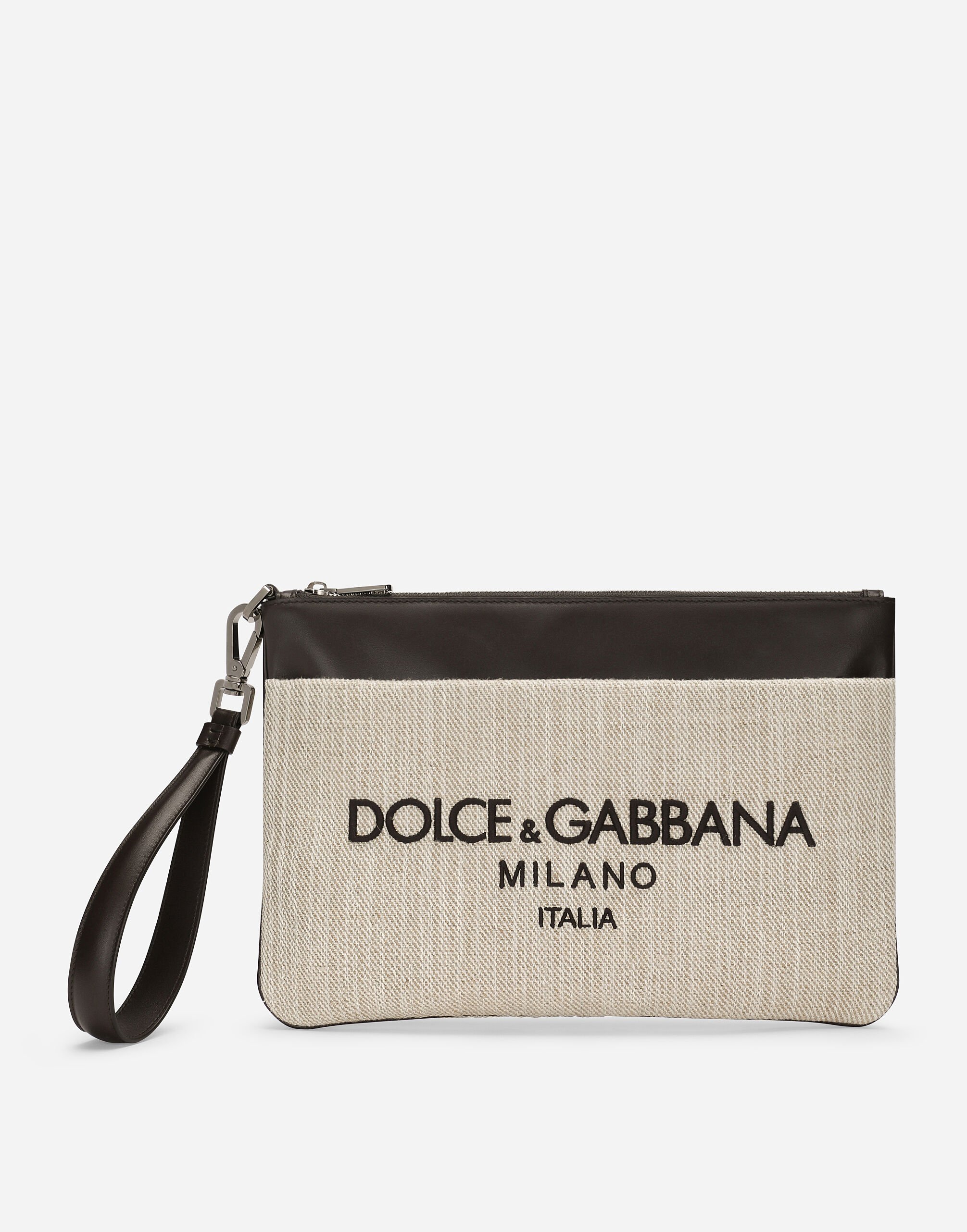 Dolce & Gabbana حقيبة باوتش من قماش كانفاس بني BM2338A8034