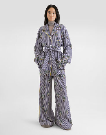 Dolce & Gabbana Poplin trousers with crystal flower embroidery Dolce & Gabbana Poplin trousers with crystal flower embroidery Multicolor FTDJEZGDDSL