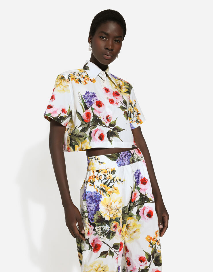 Dolce & Gabbana Kurze Bluse aus Baumwolle Gartenprint Print F5Q20THS5Q1