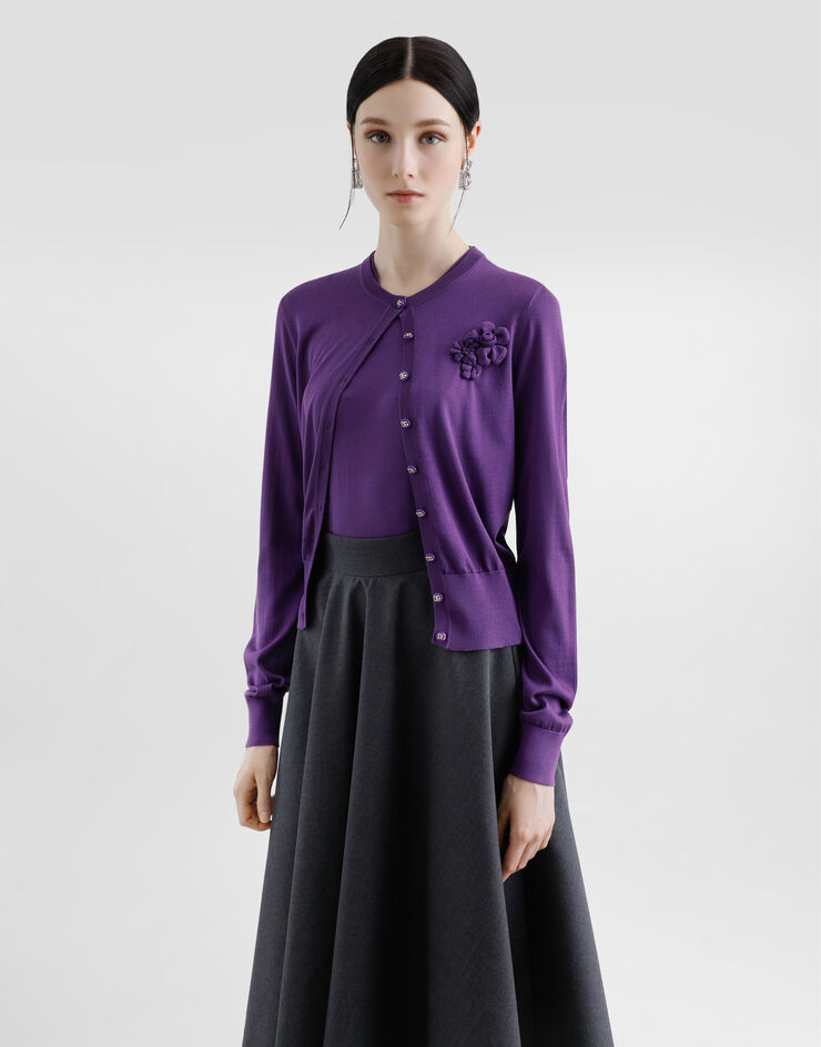 Dolce & Gabbana Cárdigan de cuello redondo de seda Violeta FXV07ZJBSKY