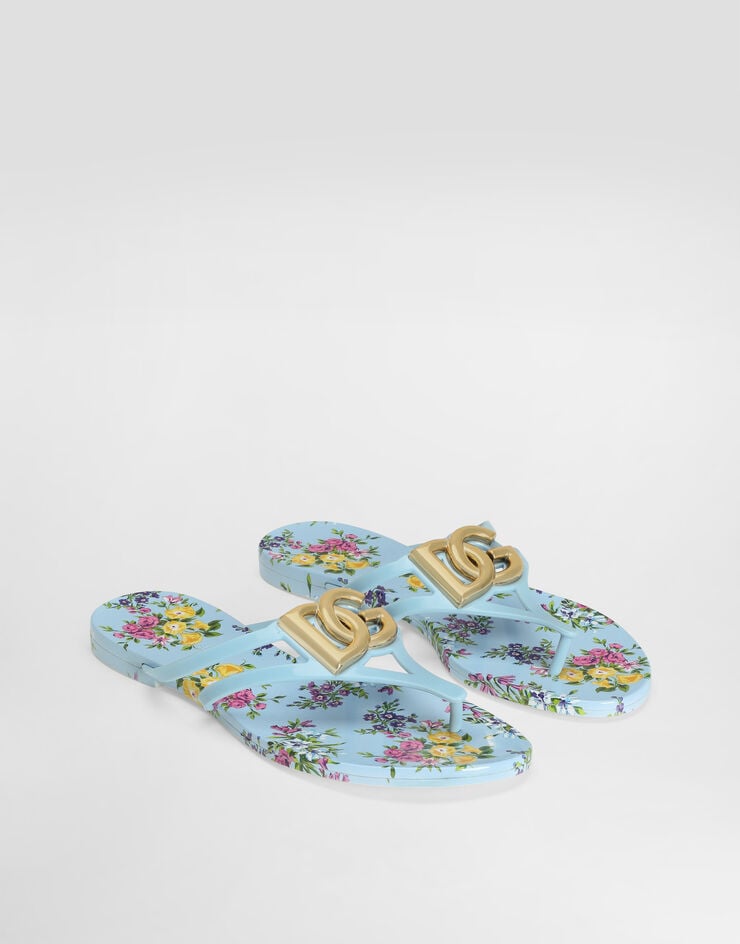 Dolce & Gabbana Rubber beachwear slides with logo and little flowers print Multicolor CW2418AY850