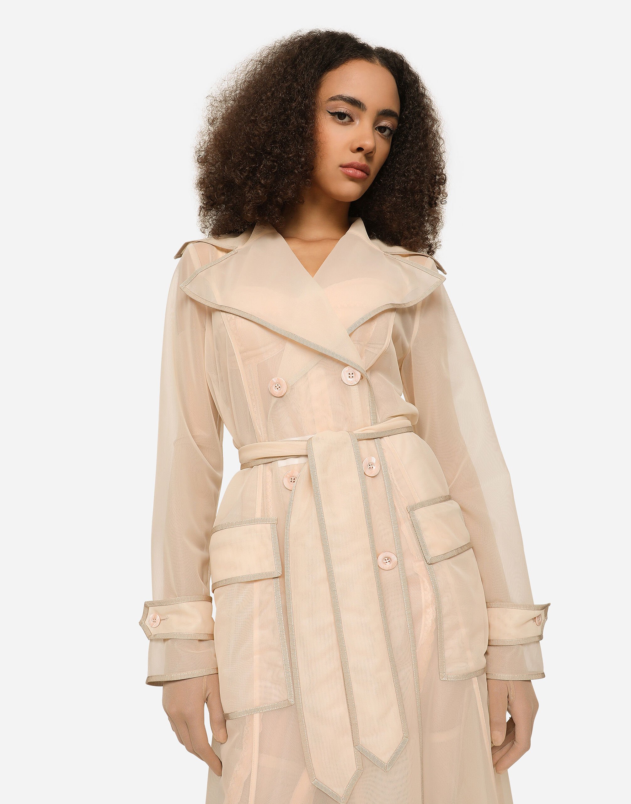 KIM DOLCE GABBANA Marquisette trench coat with belt in Pale Pink for Women Dolce Gabbana