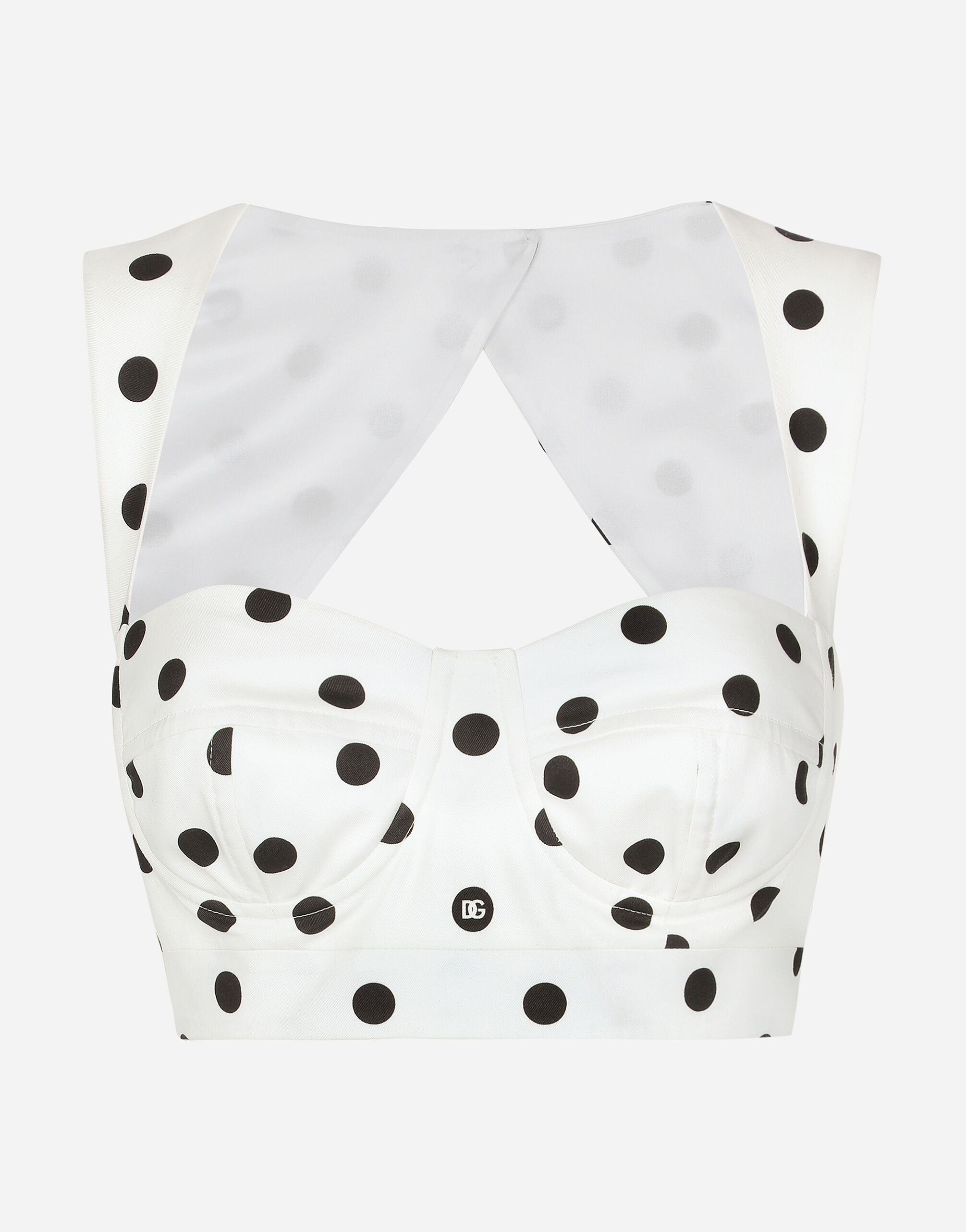Dolce & Gabbana Cotton corset top with polka-dot print Print F5S48TIS1VL