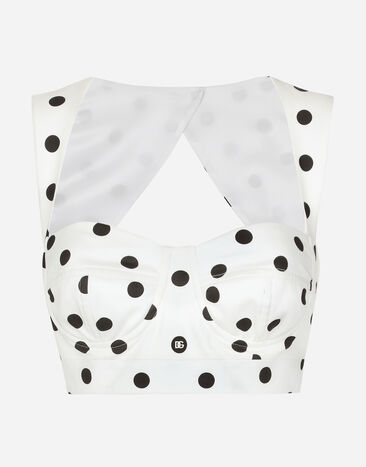 Dolce & Gabbana Cotton corset top with polka-dot print Print F5P61TFSFNR