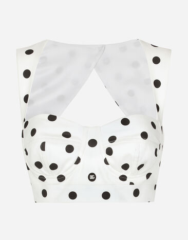 Dolce & Gabbana Cotton corset top with polka-dot print Black F290XTFU28D