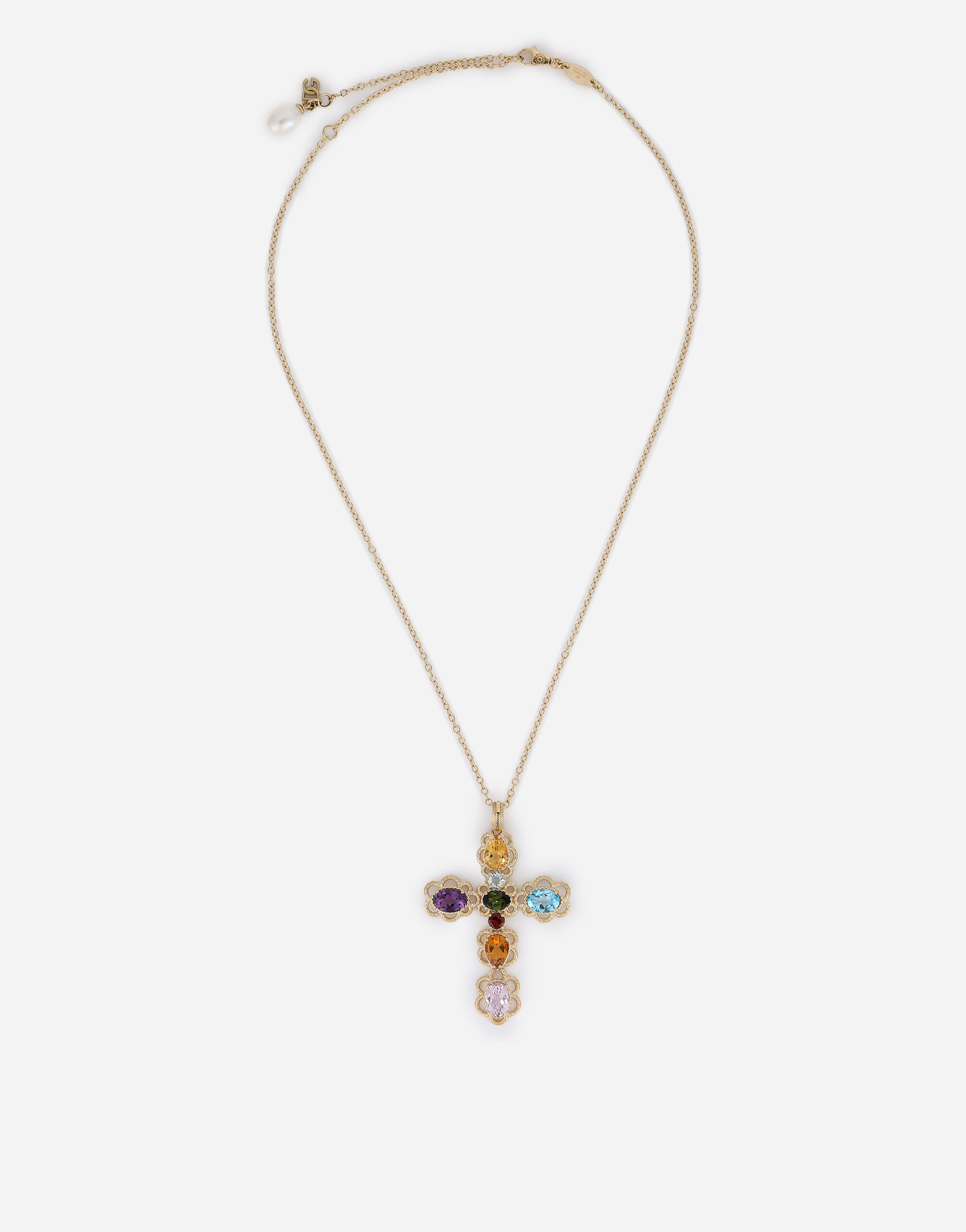 dolcegabbana.com | 18 kt yellow gold cross pendant with multicolor fine gemstones