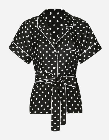 Dolce & Gabbana Short-sleeved silk pajama shirt with polka-dot print Print F5G67TIS1VM