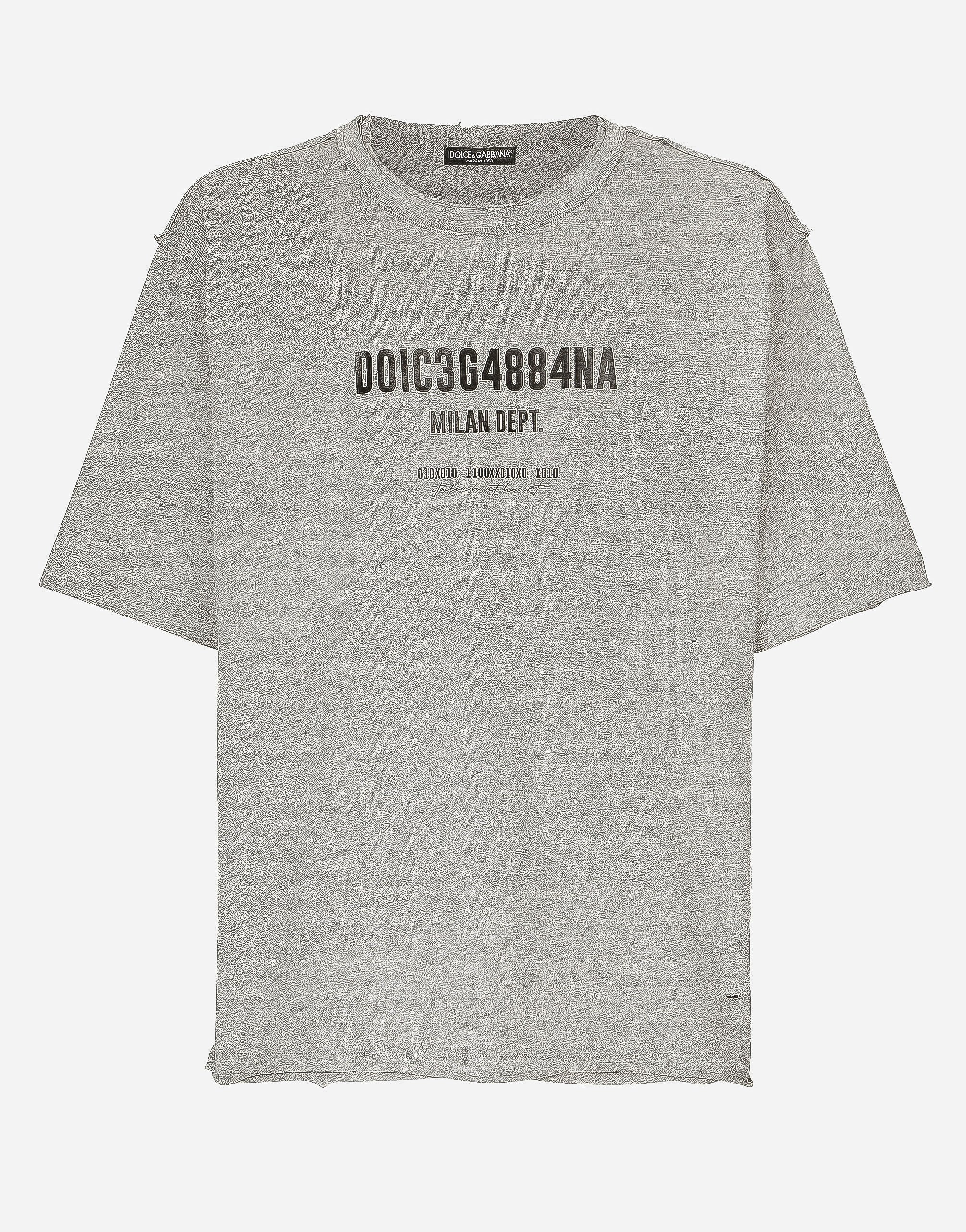 Dolce&Gabbana T-Shirt aus Baumwollinterlock mit Logoprint Schwarz G710PTFU26Z