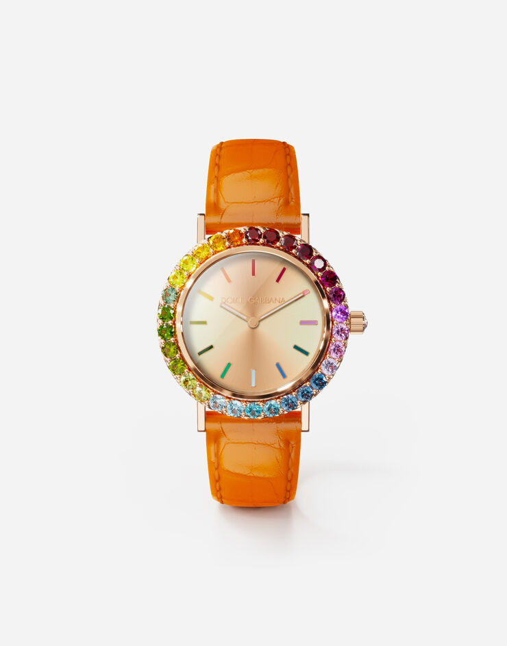 Dolce & Gabbana Uhr Iris aus Roségold mit Edelsteinen in verschiedenen Farben ORANGE WWLB2GXA1XA