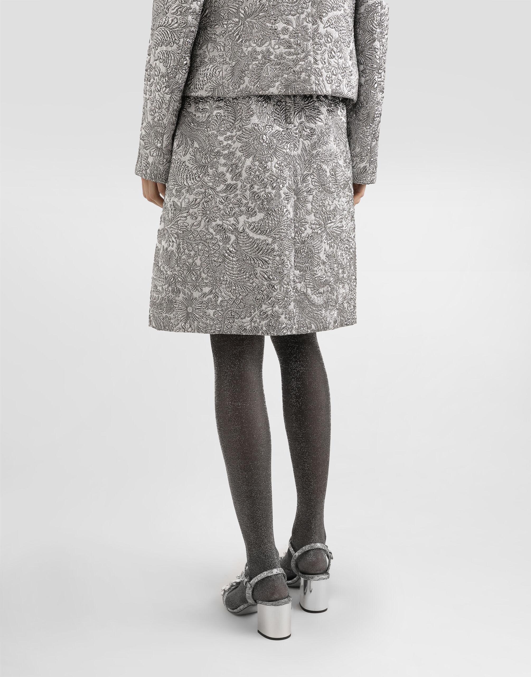 Lamé floral jacquard midi skirt in Silver for Women