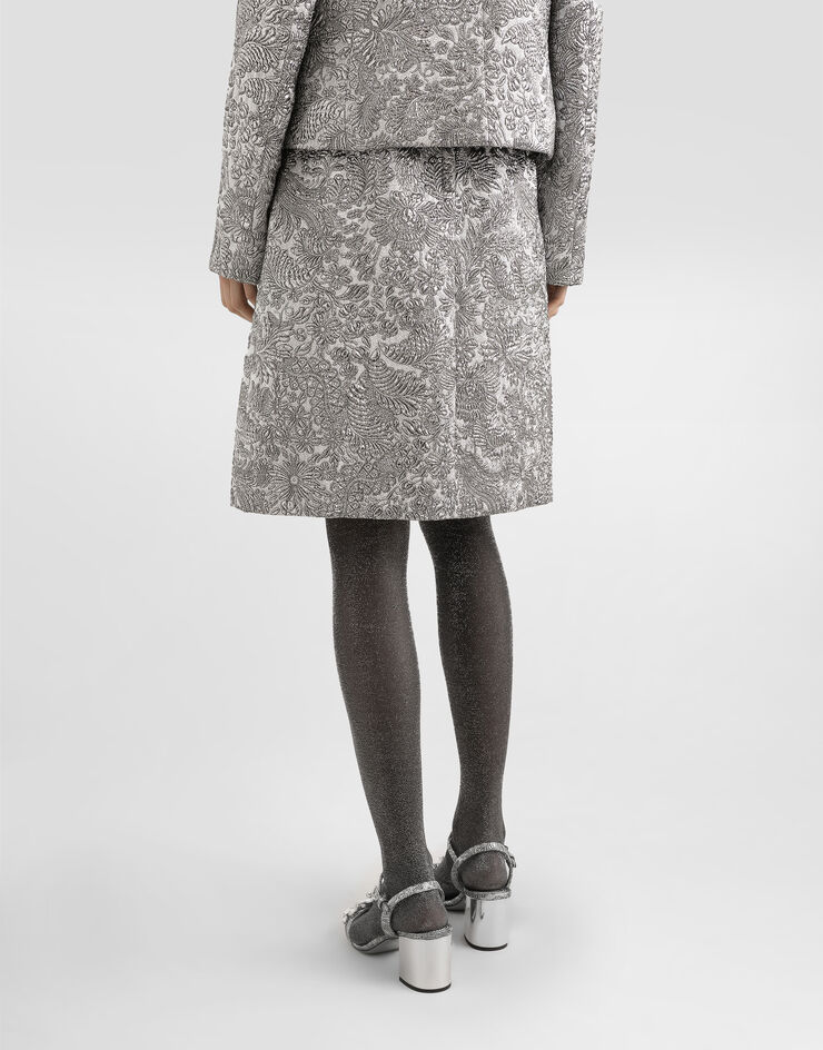 Dolce & Gabbana Rock in Midilänge aus floralem Lamé-Jacquard Silver F4DAGTFJZAL