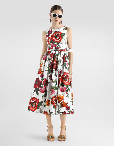 Dolce & Gabbana Flower-print sleeveless poplin dress Print F6TZTTHS5TQ
