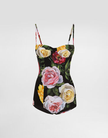 Dolce & Gabbana One-piece swimsuit with rose and peony print Print O8A54JFSG9R