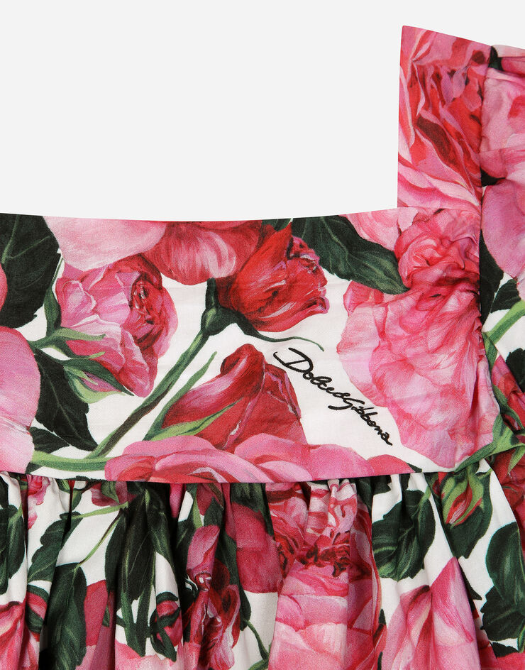 Dolce & Gabbana Vestido de popelina con estampado de rosas sobre base blanca Imprima L24DA2HS5SD