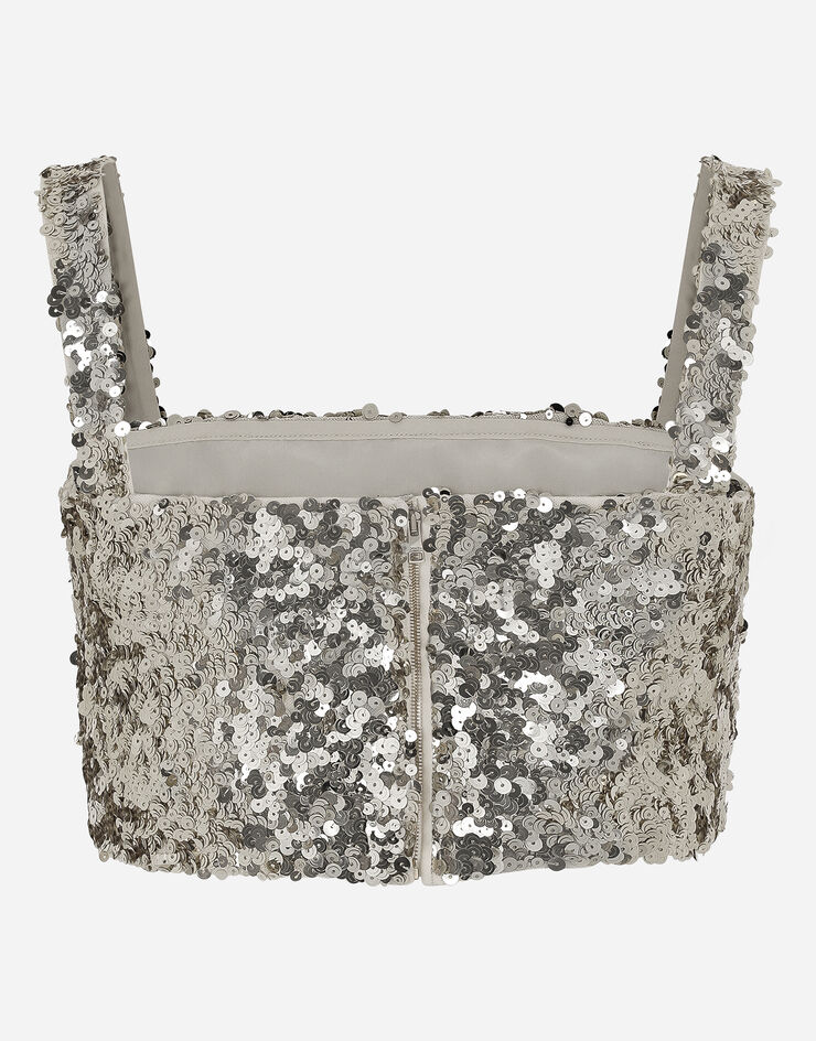 Dolce & Gabbana Top corto con tirantes de lentejuelas Dorado F79AATFLMII