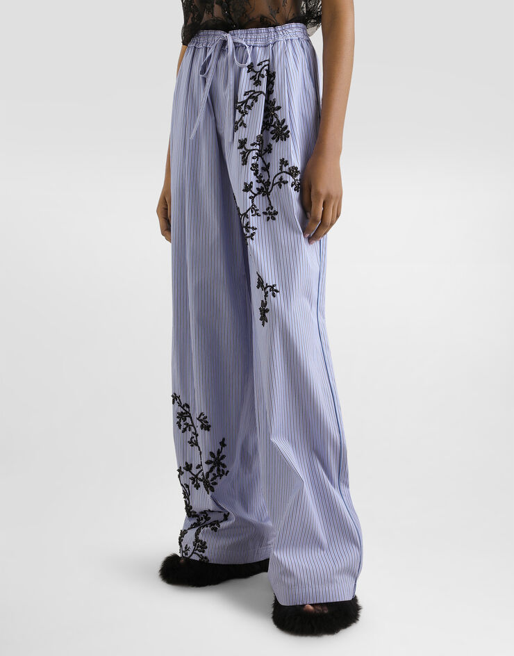 Dolce & Gabbana Striped poplin trousers with flowers embroidery Dolce & Gabbana Striped poplin trousers with flowers embroidery Multicolor FTDJDZGDDRZ