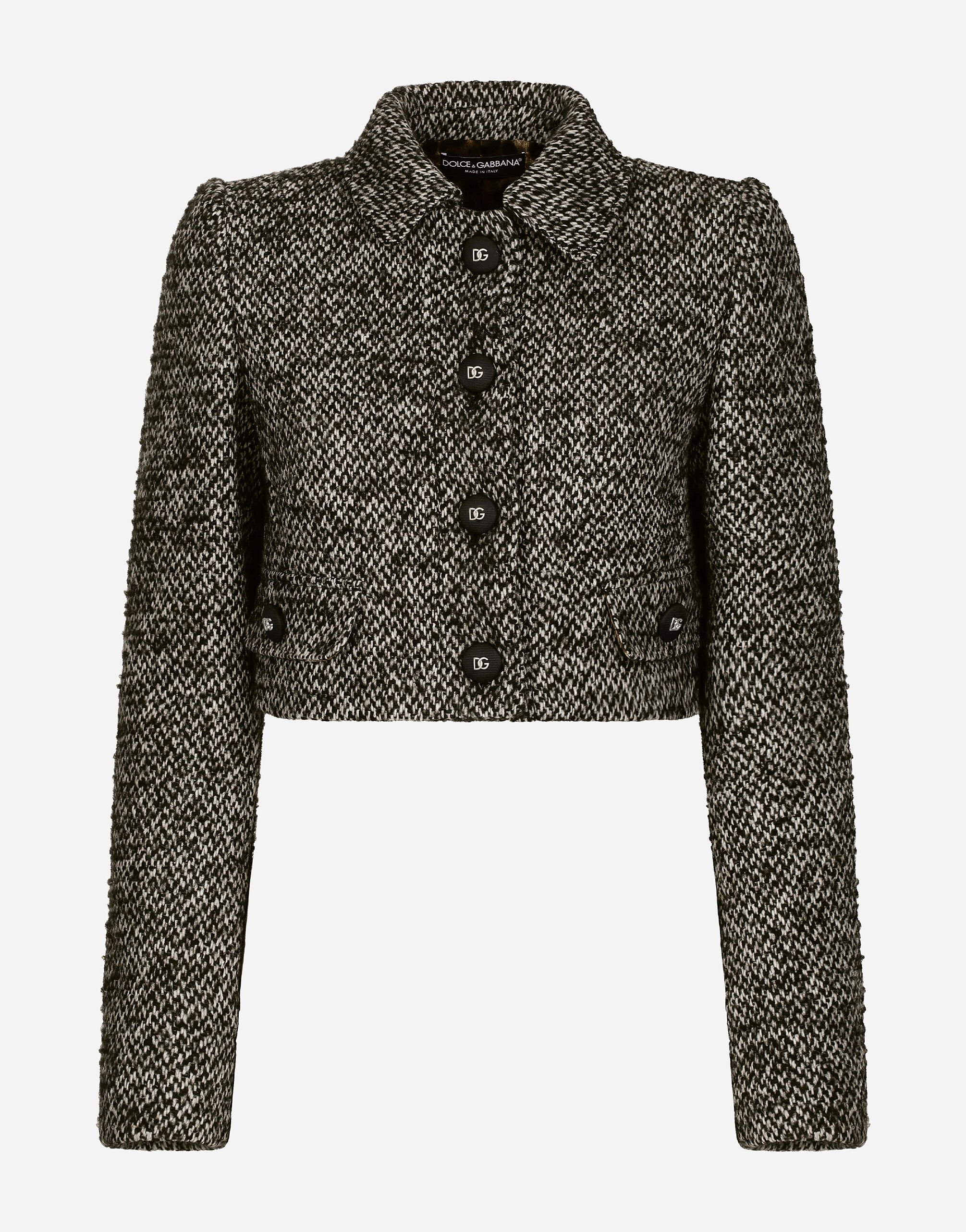 Dolce & Gabbana Cropped speckled tweed jacket Black F26AHTFU23Q