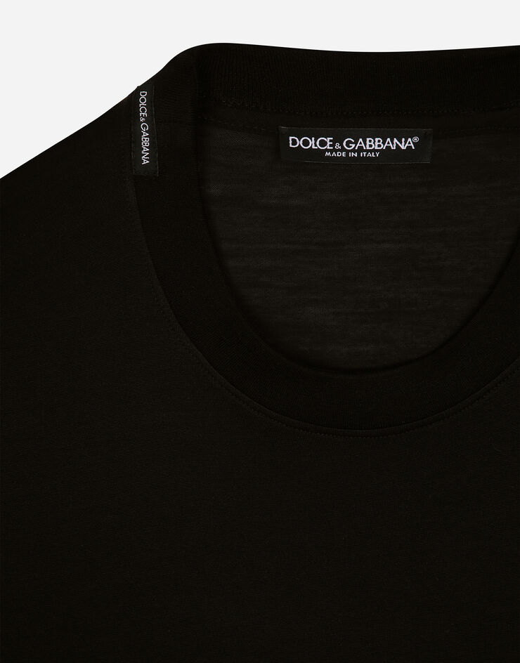 Dolce & Gabbana تيشيرت حرير بأكمام قصيرة أسود G8RG0TFU75F