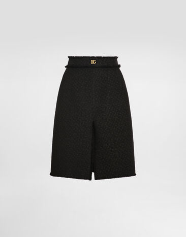 Dolce & Gabbana Falda midi de tweed raschel con abertura central y logotipo DG Negro F4C2DTGDCLW