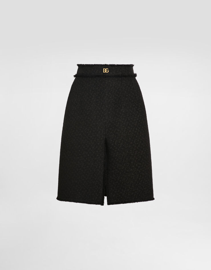 Dolce & Gabbana Falda midi de tweed raschel con abertura central y logotipo DG Negro F4C2DTGDCLW