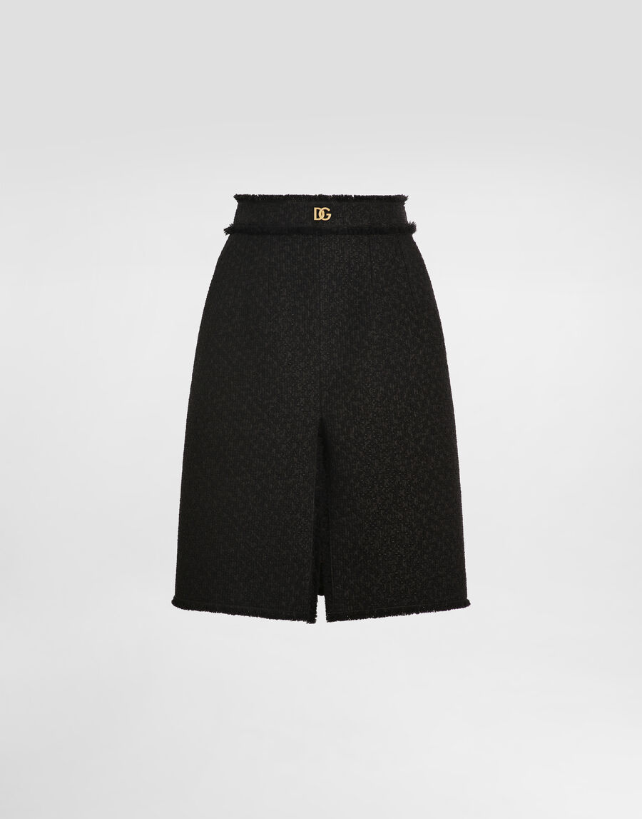 Raschel tweed midi skirt with central slit and DG logo