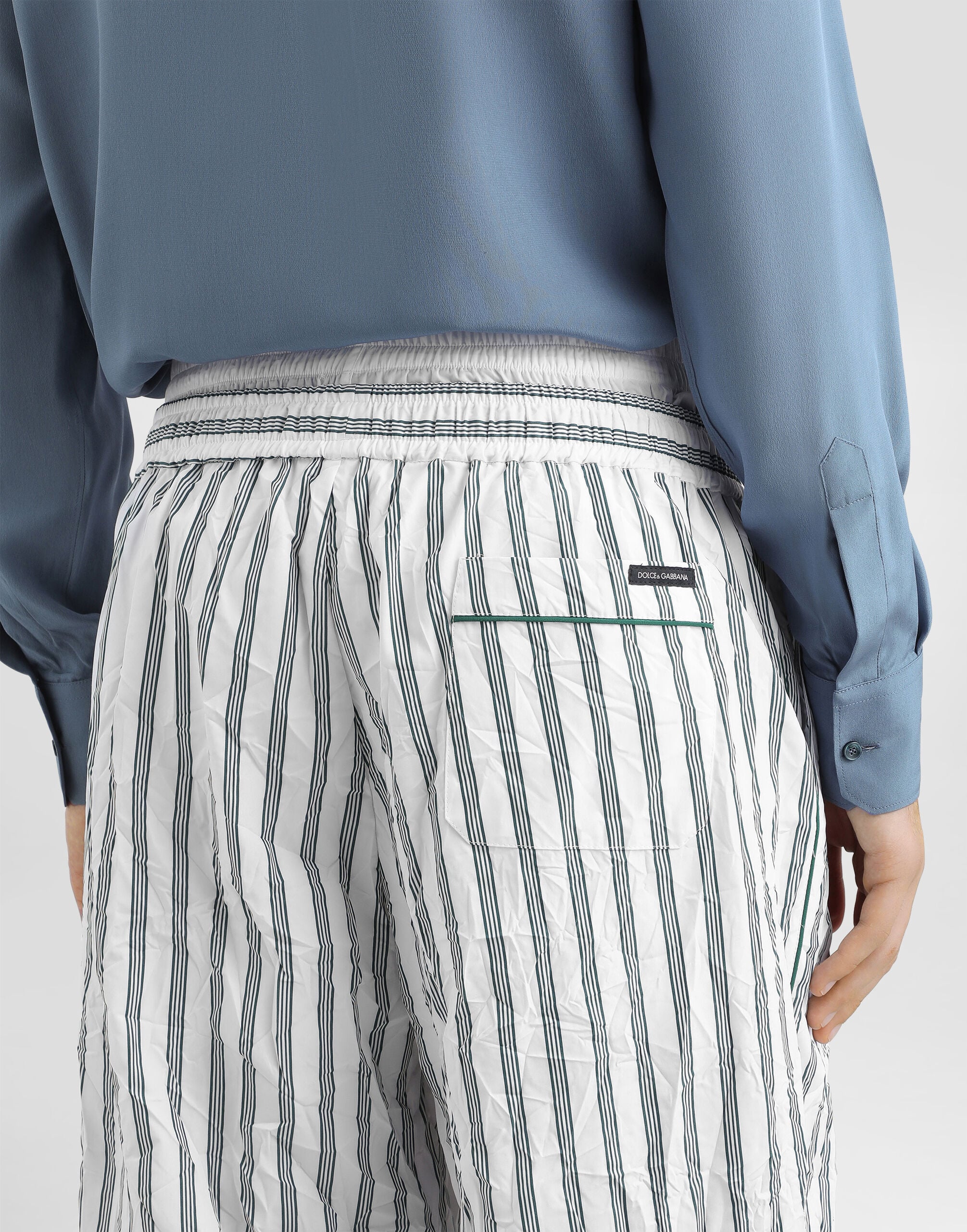 Crinkled striped poplin vanity trousers in Multicolor for Men