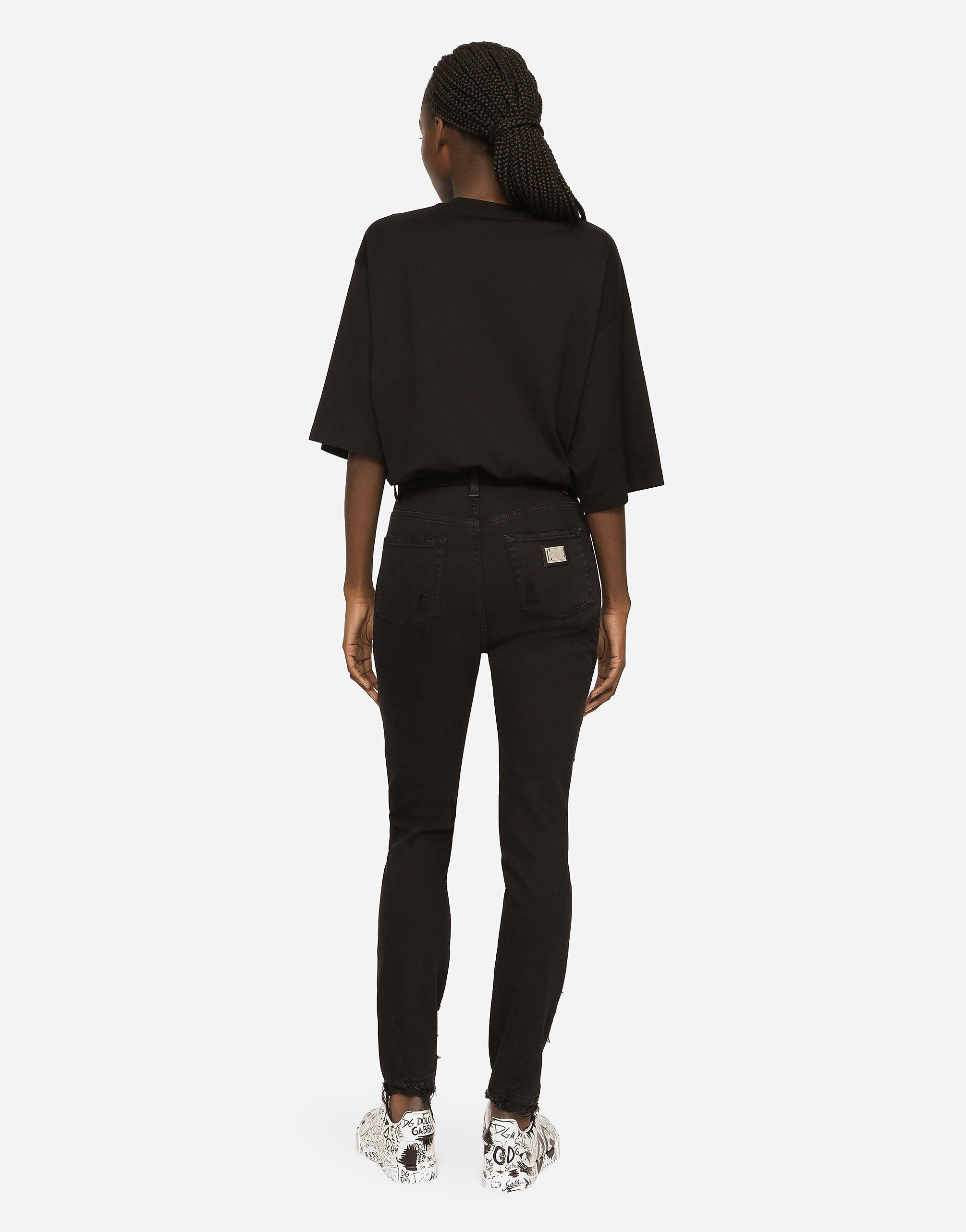 T-SHIRT M/CORTA GIRO in Black for Women | Dolce&Gabbana® US
