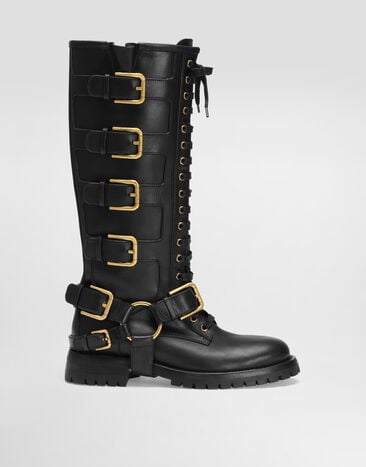 Dolce & Gabbana Bota motera de cuero liso Negro CU1212AO018