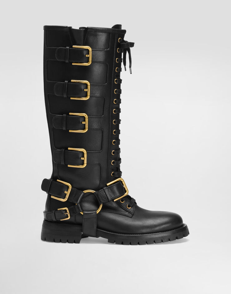Dolce & Gabbana Bota motera de cuero liso Negro CU1212AO018