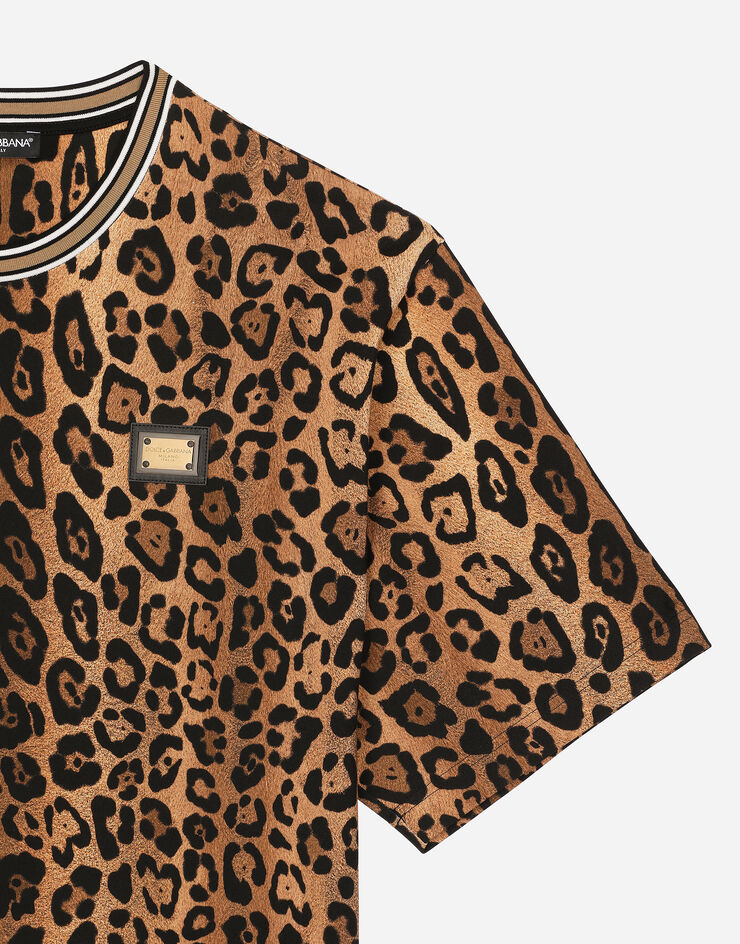 Dolce & Gabbana Round-neck T-shirt with leopard-print Crespo and tag Print G8PN9TII7B0