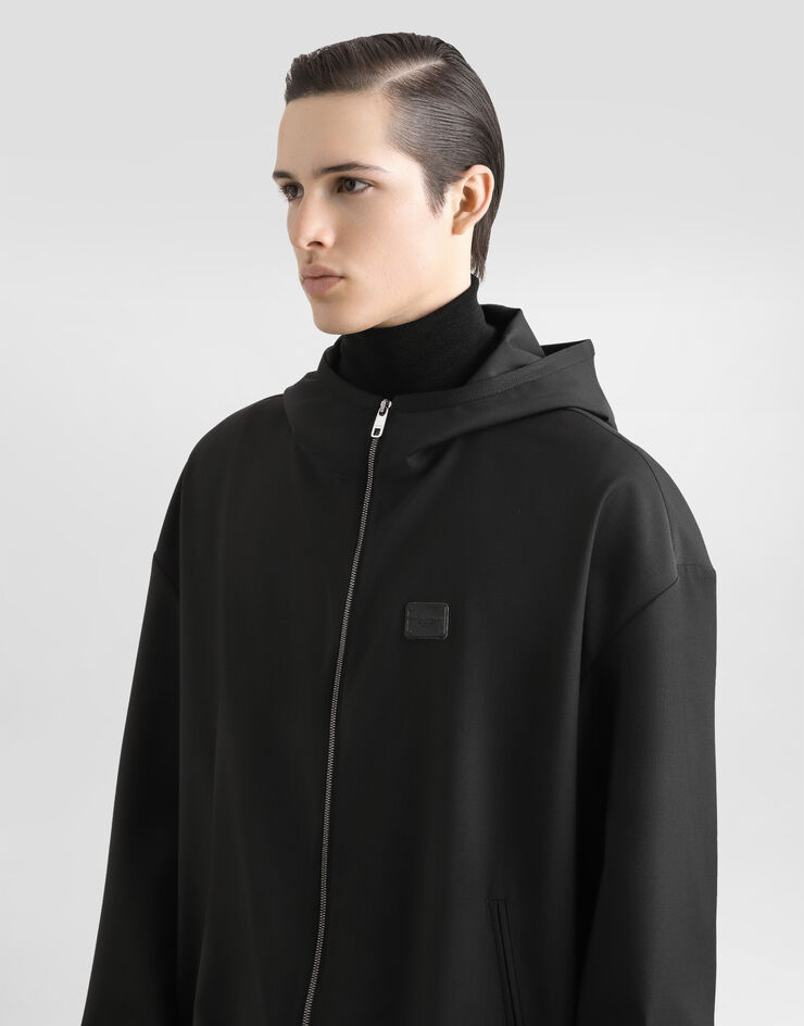 Dolce & Gabbana Blouson en toile de laine avec capuche à plaquette Noir G9BMVTFURK8