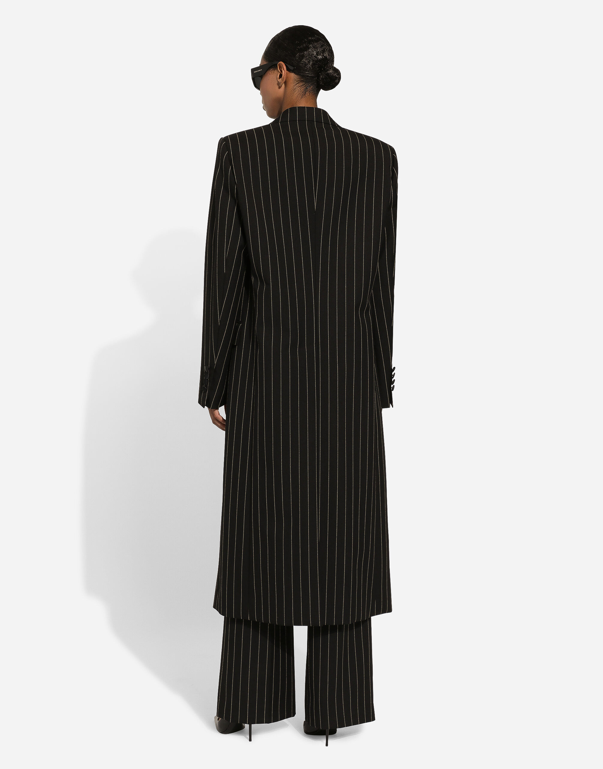 Pinstripe double-breasted coat in woolen fabric in Multicolor for