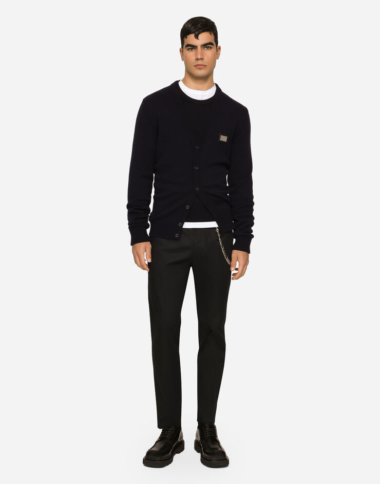 Dolce&Gabbana Cashmere and wool cardigan with branded tag Blue GXO37TJEMQ4
