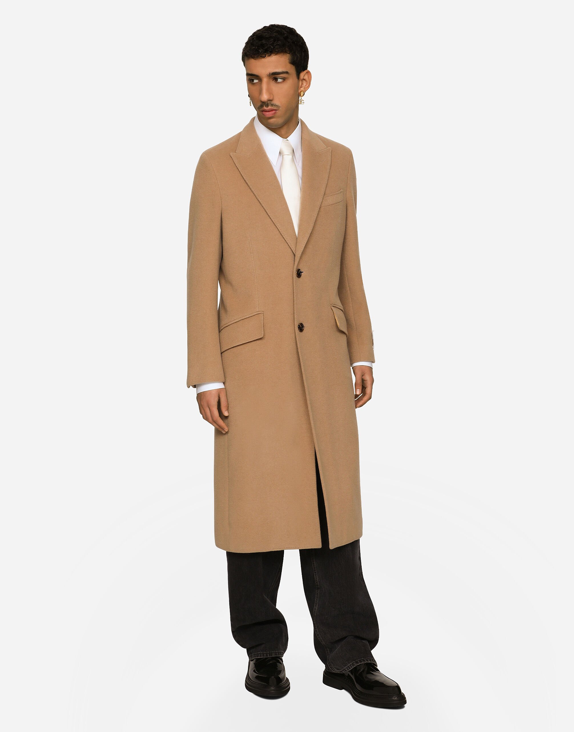 Single breasted camel wool coat in Pale Pink for Men Dolce Gabbana