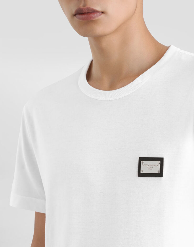 Dolce & Gabbana Cotton T-shirt with branded tag White G8PT1TG7F2I