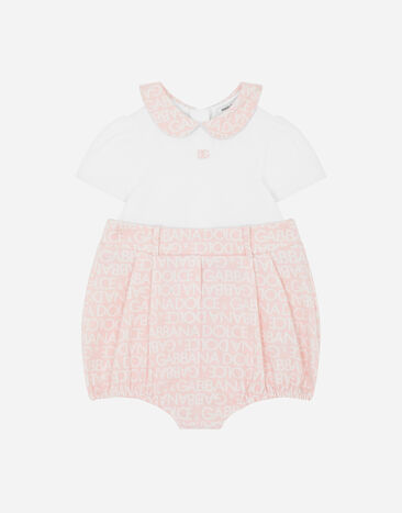 Dolce & Gabbana Poplin and jersey romper suit with all-over logo print White L11O90G7N3H