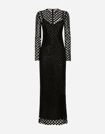 Dolce & Gabbana Long sequined mesh dress Black F6DFDTFLSIO