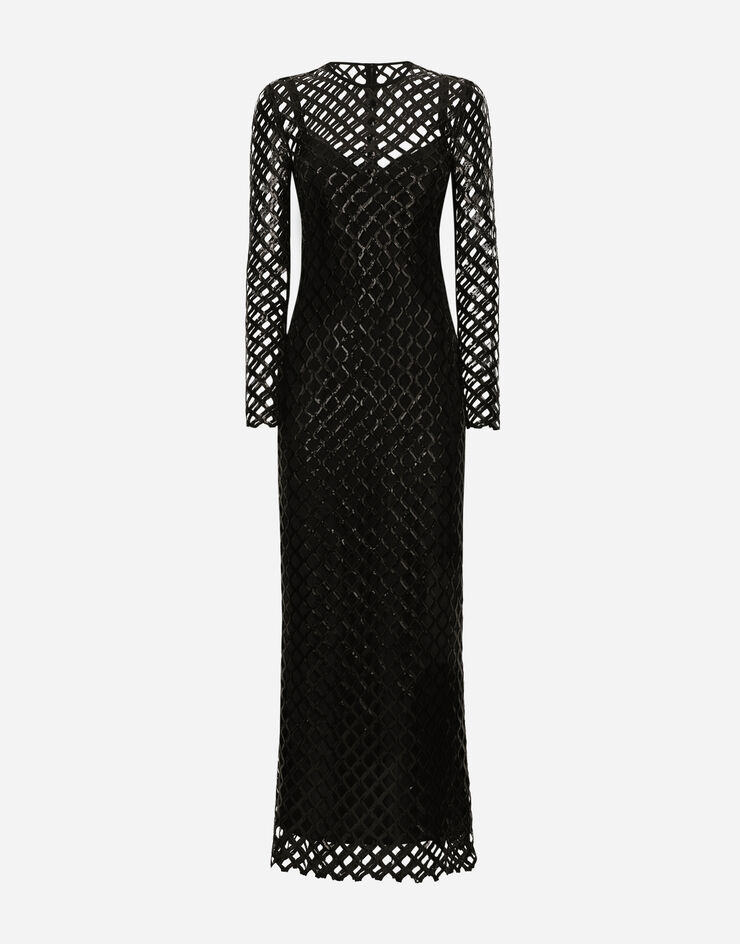 Dolce & Gabbana فستان شبكي طويل بترتر أسود F6DFDTFLSIO