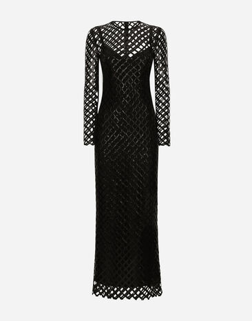 Dolce & Gabbana Robe longue en mesh brodée de paillettes Argent BB7116AY828